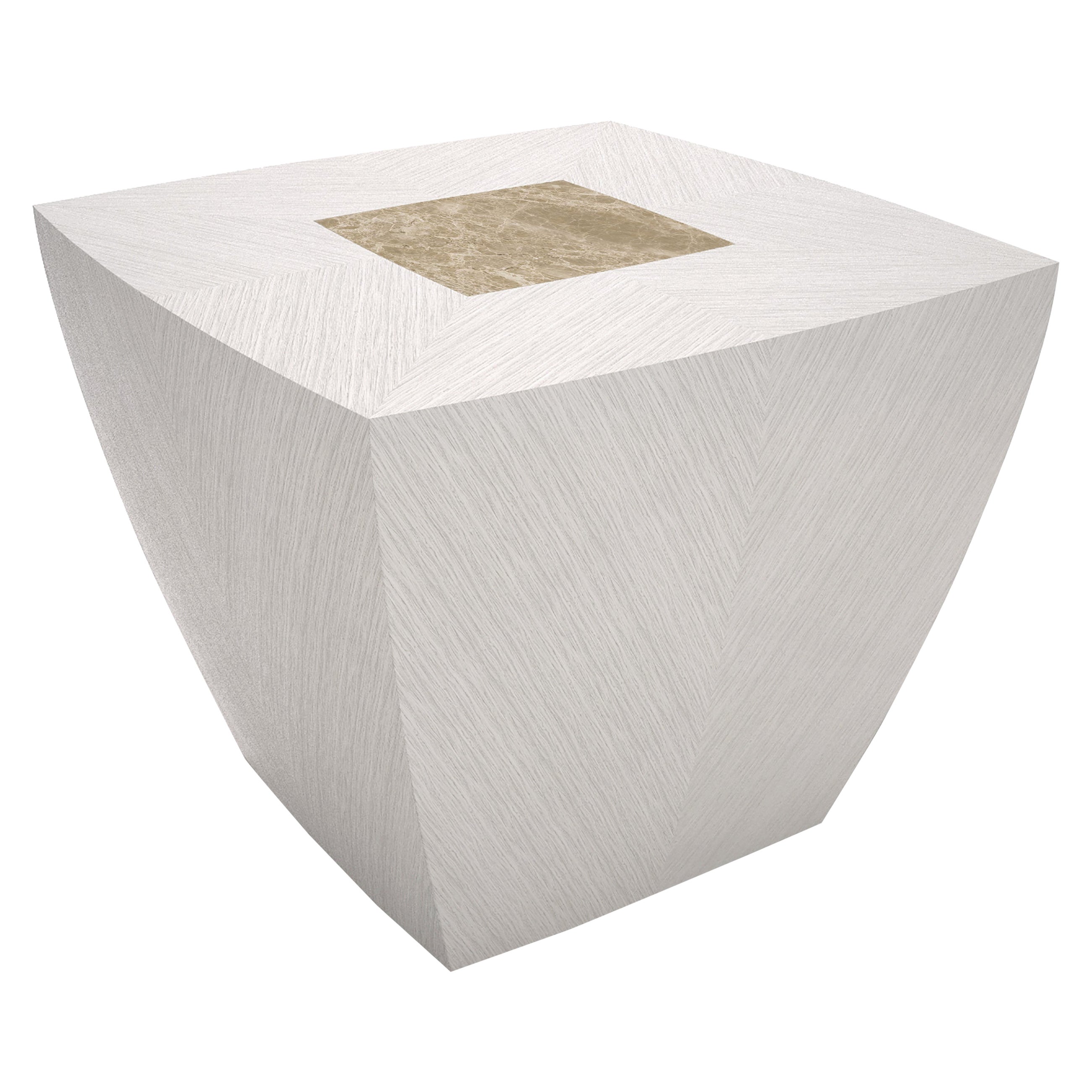 Modern Square Side Table in Thay White Wood and Brass, Made in Italy For Sale