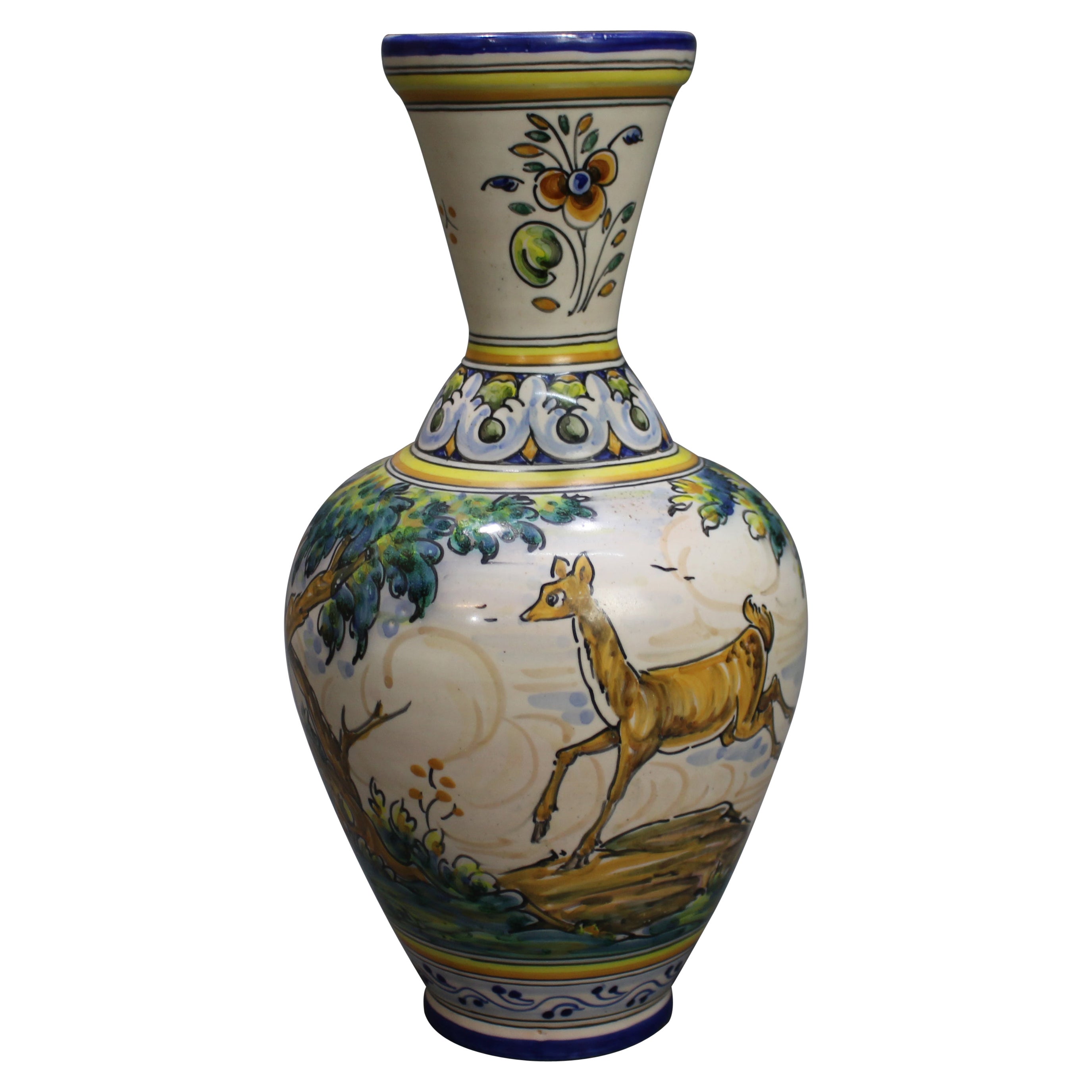 Hand Painted 20th c. Glazed Earthenware Talavera Vase For Sale