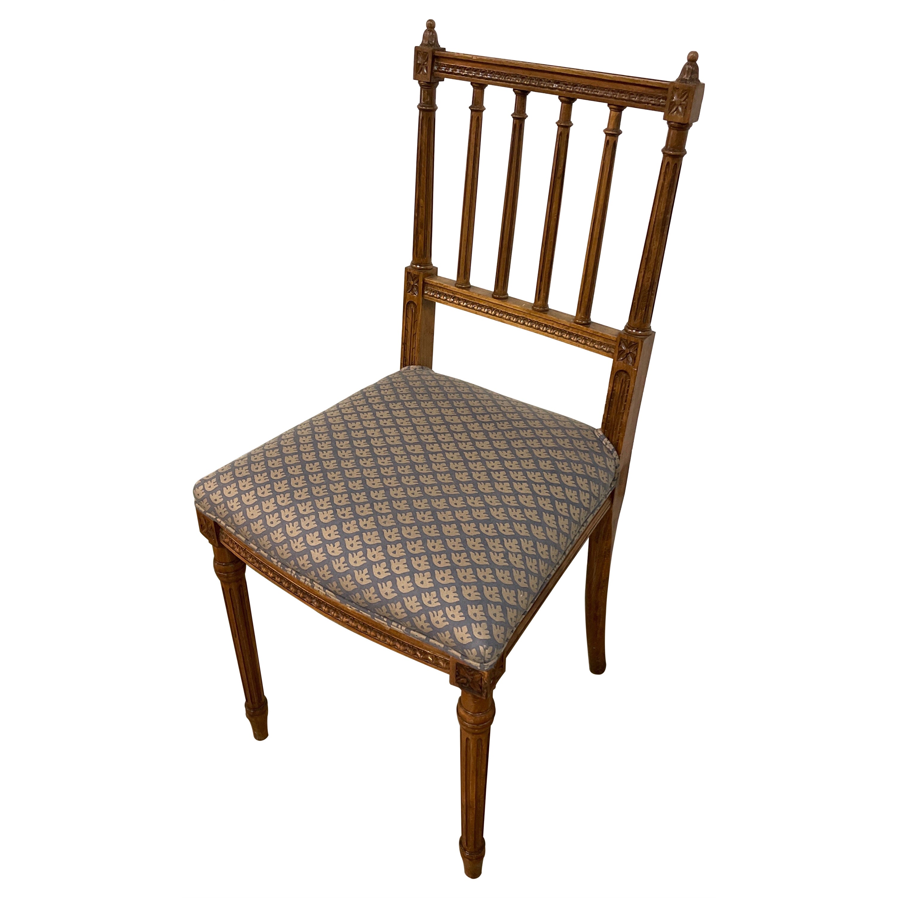 Antique Louis XVI Style Chiavari Chair with Fortuny Upholstered Seat