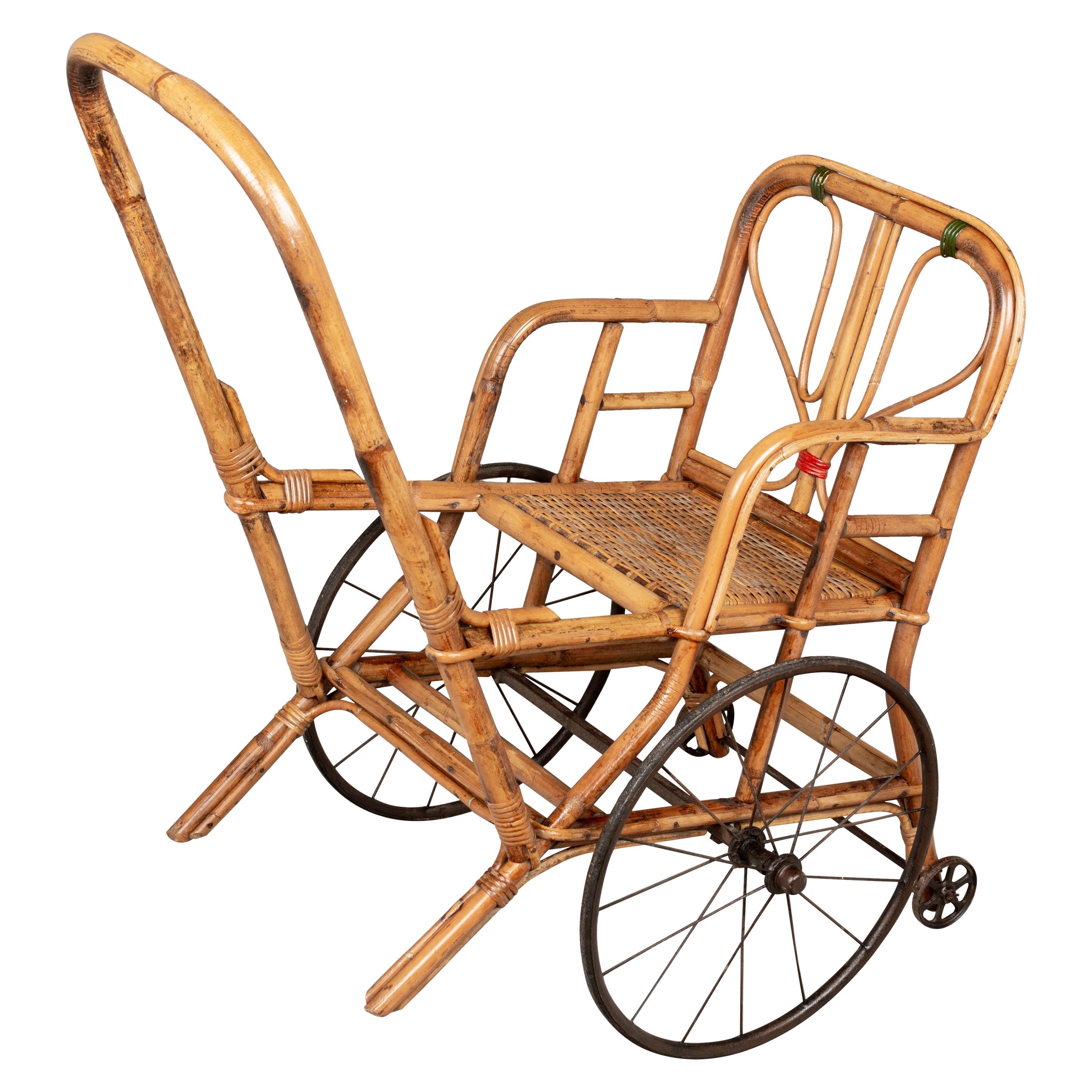 19th Century French Bamboo & Rattan Baby Stroller