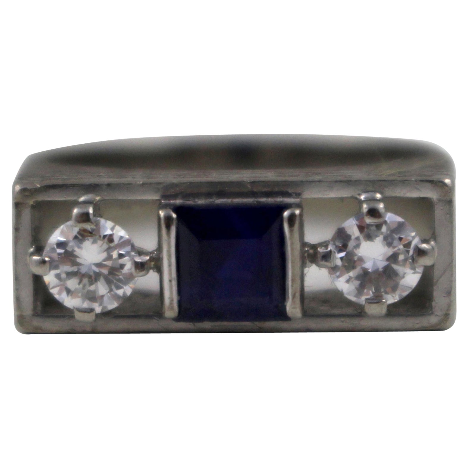 Sapphire & Diamond Art Deco Style Three Stone Ring For Sale