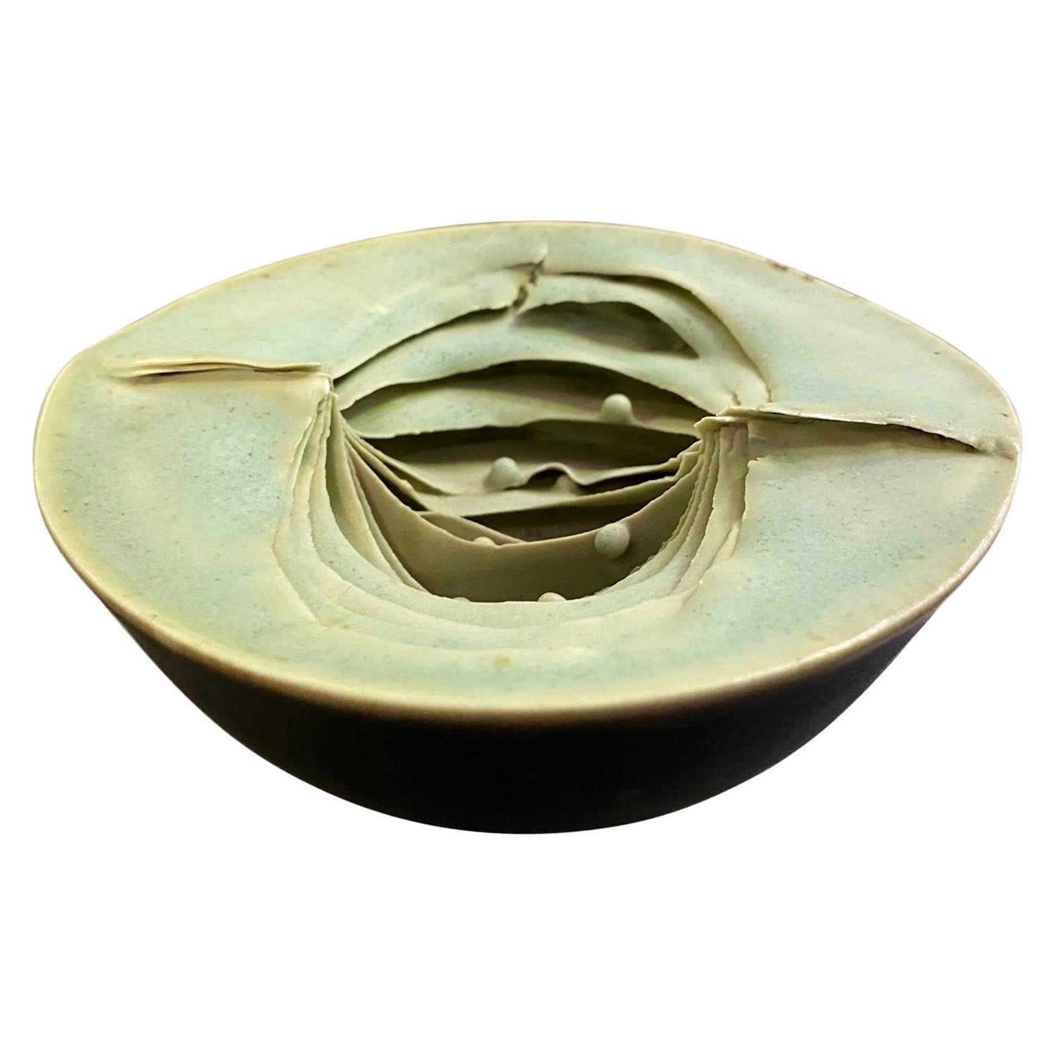 Peter Simpson Signed British Uk Studio Pottery Bowl Organic Nature Form Vessel For Sale