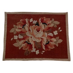 Pink Rose French Aubusson Tapestry Style Needlepoint Lumbar Pillow Case