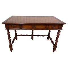 Vintage British Colonial Barley Twist Leg Leather Top Desk