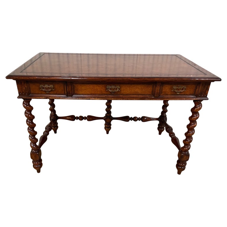 Vintage British Colonial Barley Twist Leg Leather Top Desk at 1stDibs