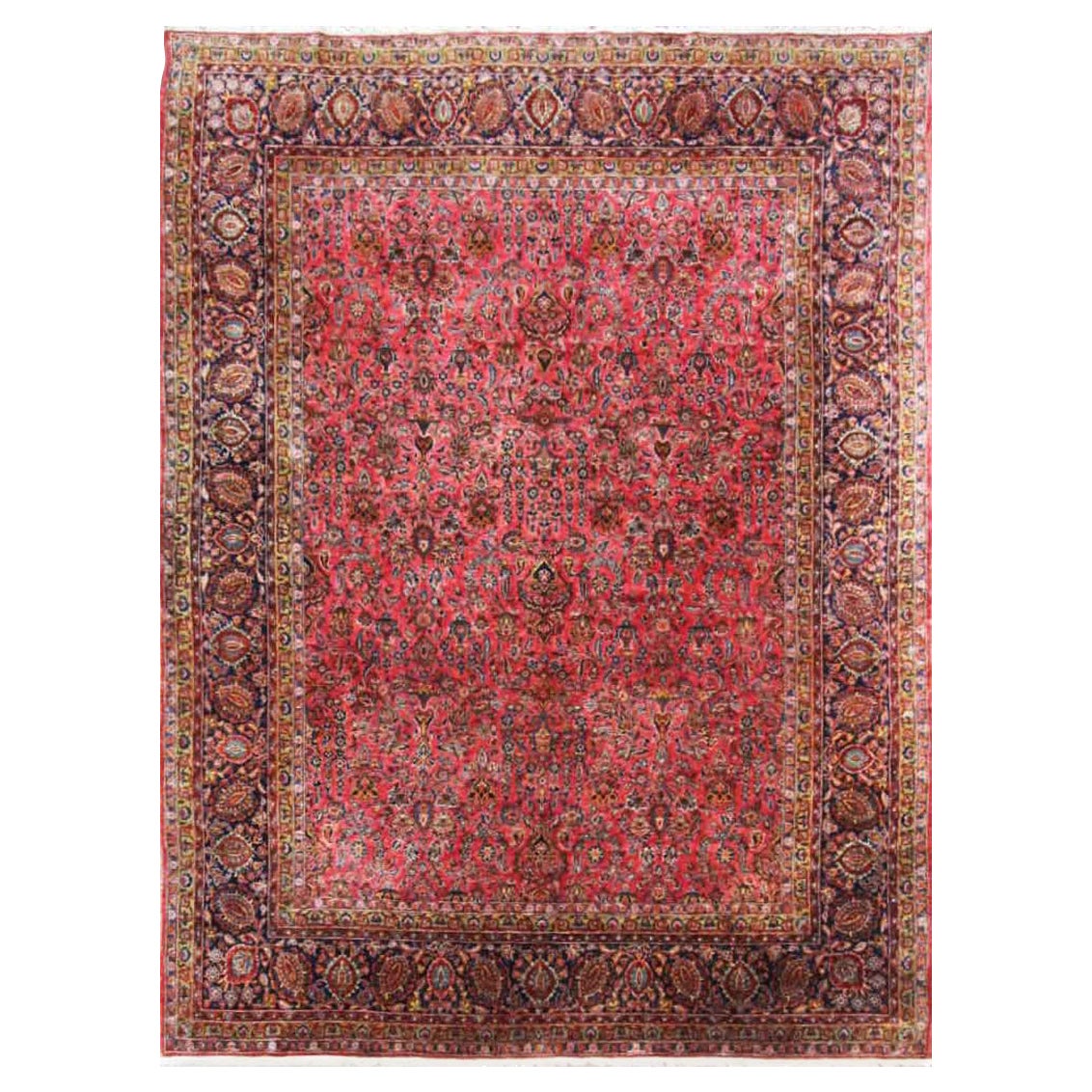 Antique Manchester Wool Persian Kashan Carpet For Sale