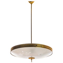 Retro 1950's Brass & Glass Pendant in Style of Pietro Chiesa