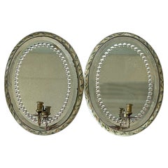 Antique French Hand Painted Mirrored Sconces, Pair