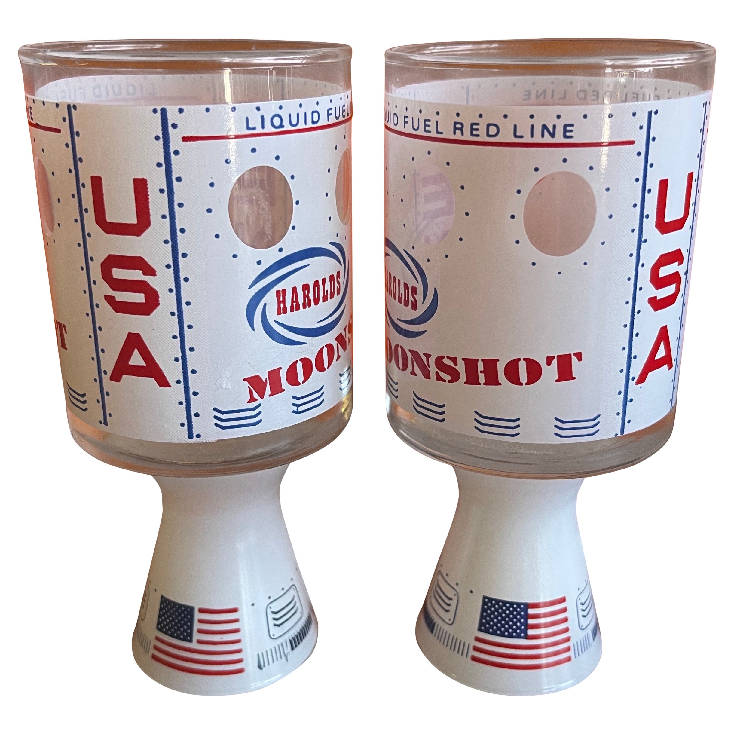 Set von zwei Atomic Age Harold's Casino „Moonshot“ Cocktail-/Schuhgläsern aus dem Atomzeitalter 