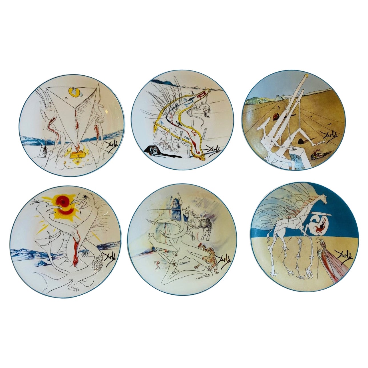 Salvador Dali Porcelain Plates “Le Conquete du Cosmos” by Limoges Set of 6