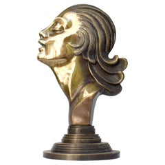 Art Deco Highly Styled Brass Bust,  French, Circa 1930