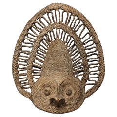 Woven Basketry Flat Yam Mask with Sculptural Face Papua New Guinea