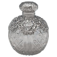 Antique Victorian Overlay Sterling Silver Scent Bottle Birmingham, 1900