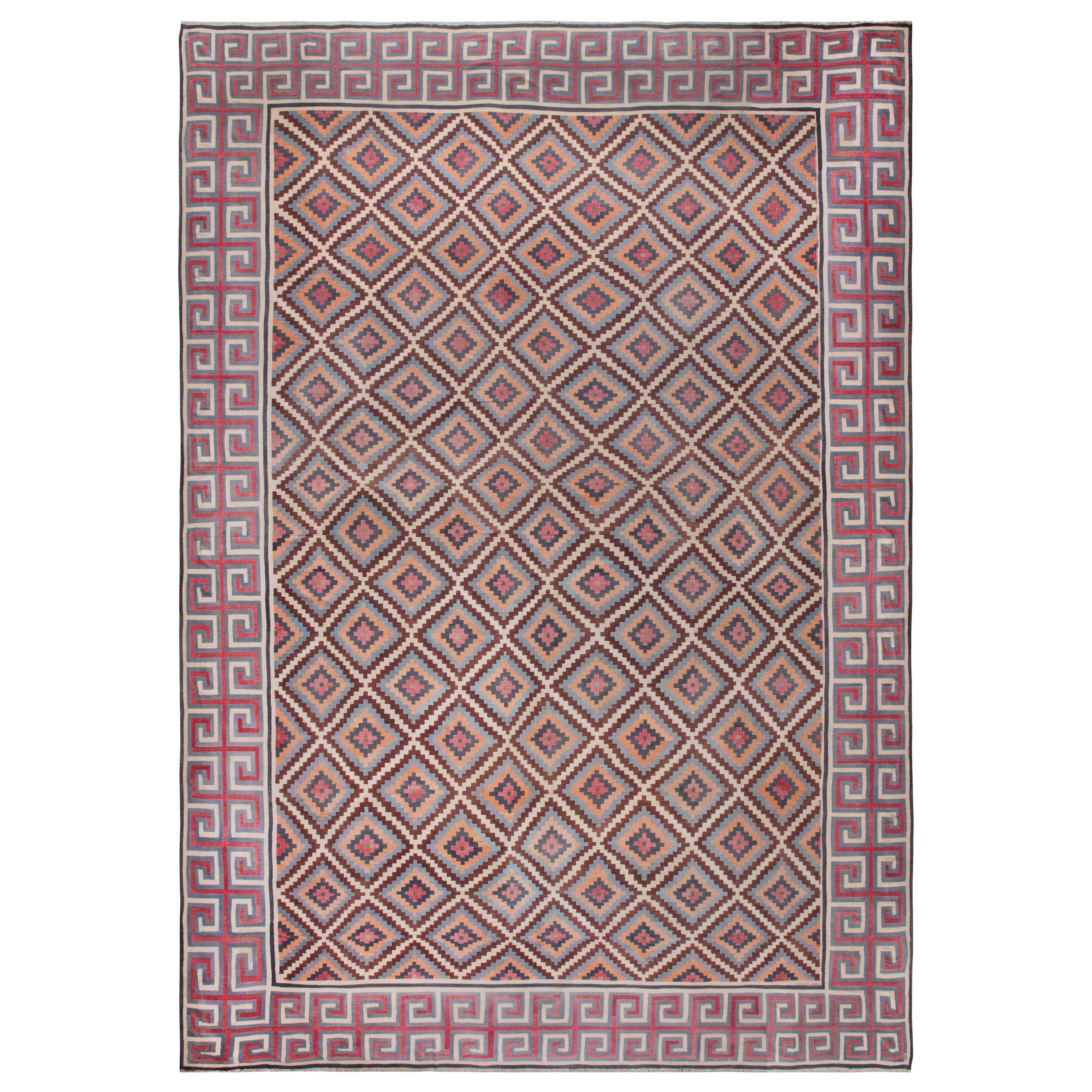 Mid 20th Century Oversized Indian, Geometric Dhurrie Rug