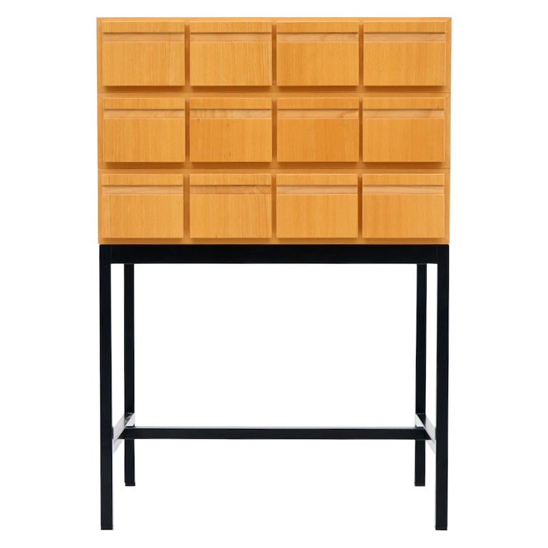 Chest of Drawers, File Cabinet Ash Wood 1970s Sideboard Highboard