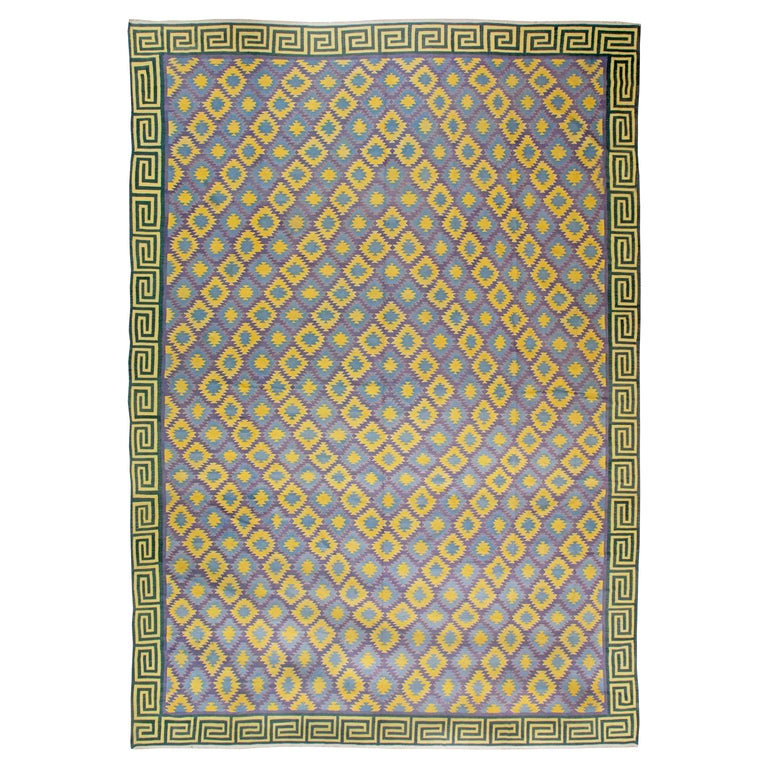 Oversized Mid20th Century Indian Dhurrie Cotton Rug For Sale at 1stDibs blue rugs, purple rug