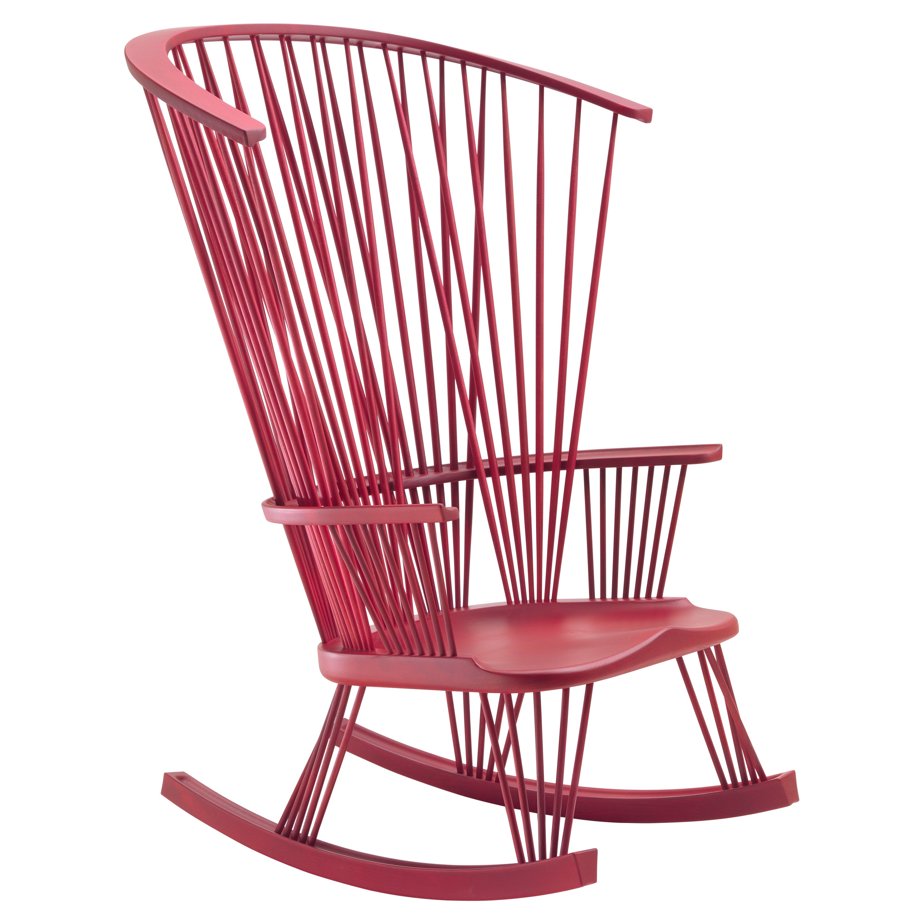 Fauteuil à bascule SITLALI rose fuchsia en bois massif avec tiges et laque en vente