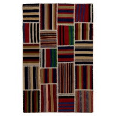 4x6 Fuß handgefertigter gestreifter Patchwork-Kelim-Teppich „FlatWeave“, maßgefertigte Farben und Größen