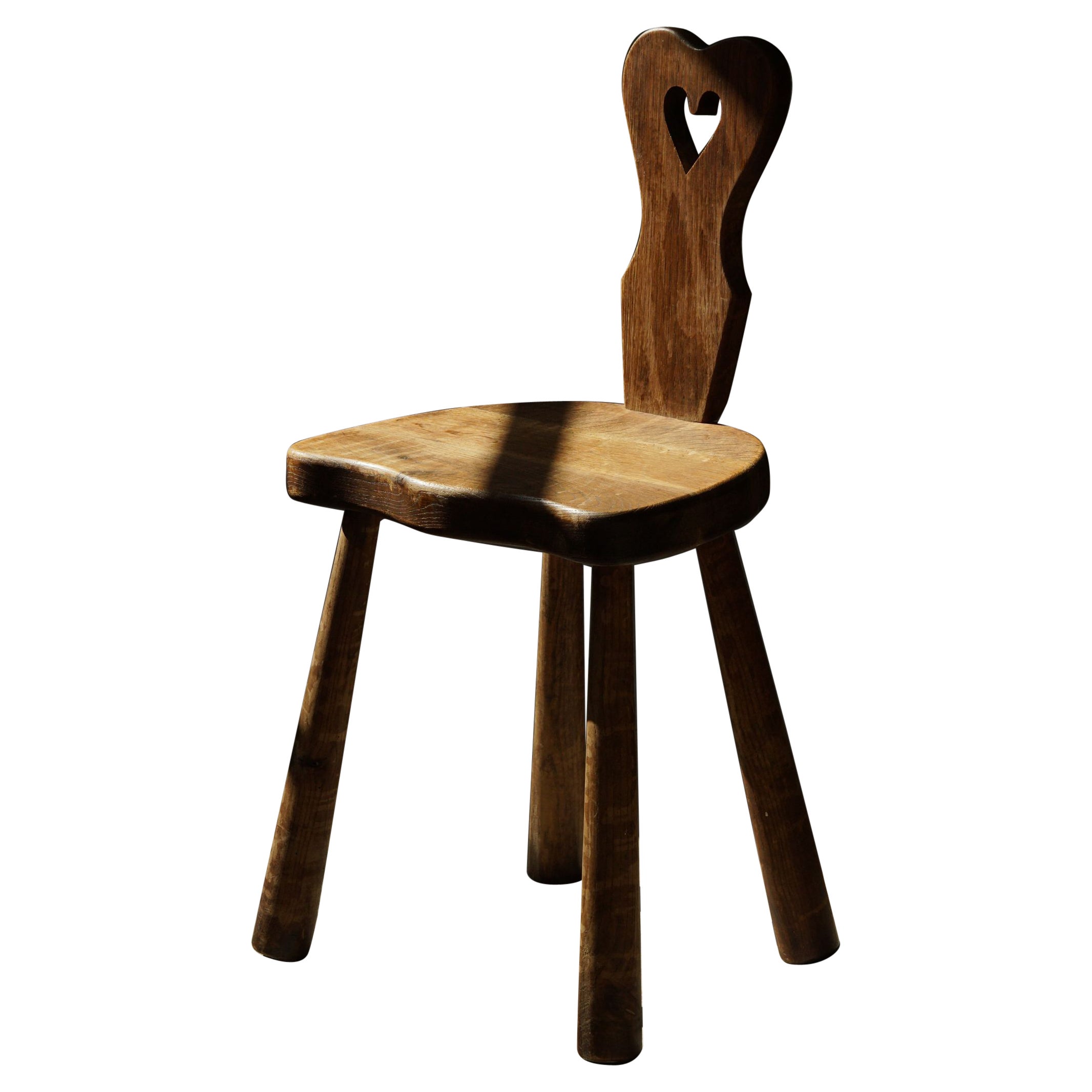Sculptural Danish Heart Chair in Solid Oak, Early 20th Century