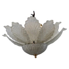 Italian Flower Murano Glass Chandelier Trasparent and Gold, 1970s