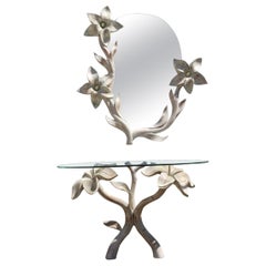 Ornamental Rare Flowers Console Whit Mirror Italian Design Tommaso Barbi Style