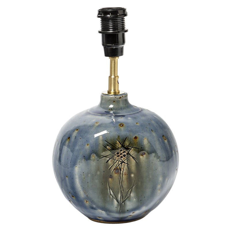Blaue Keramik-Tischlampe aus Steingut von La Borne Potter Jacques Vilain, 20. Jahrhundert