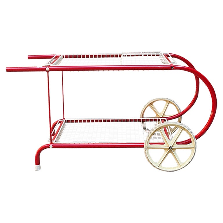 Italian Mid-Century Modern Red Metal Food Cart by Emu, 1980s