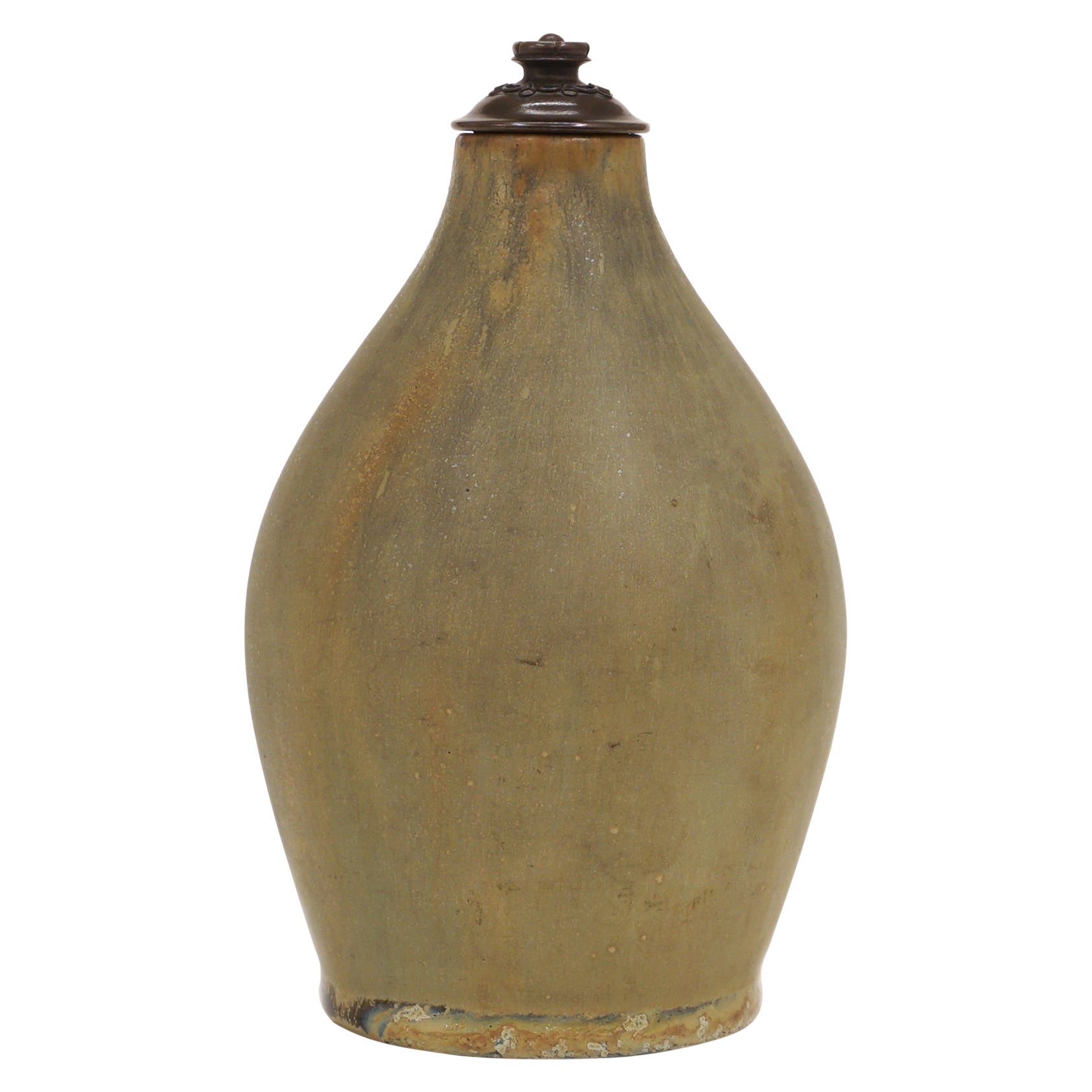 Stoneware Vase, Cover of Patinated Bronze, Manufactured by Royal Copenhagen For Sale