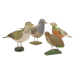 Antique Collection of Four Decorative Swedish Folk Art Wood Cut Birds, Sweden circa 1900