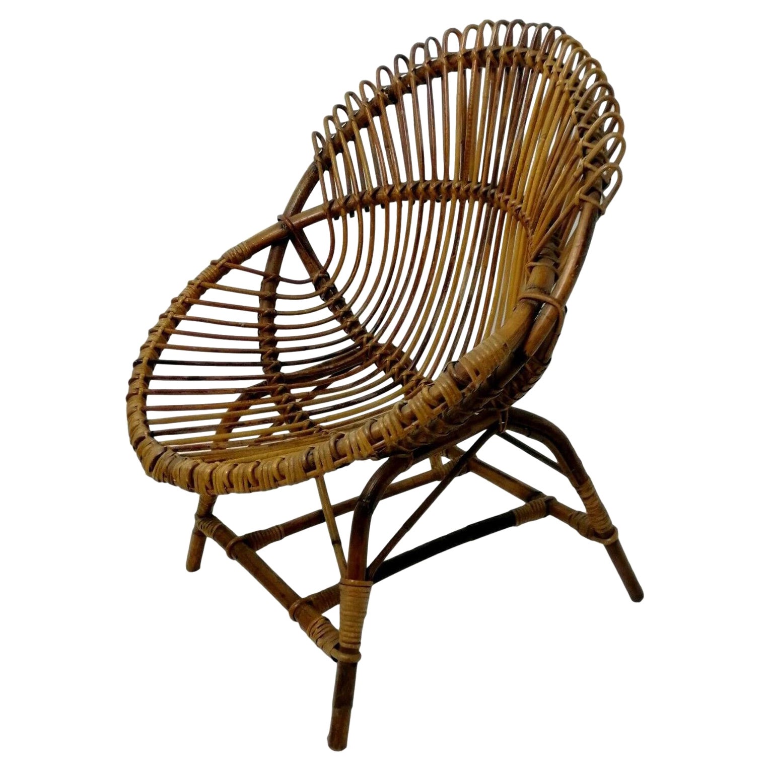 Bamboo Armchair Wicker Chair by Bonacina, 1960s
