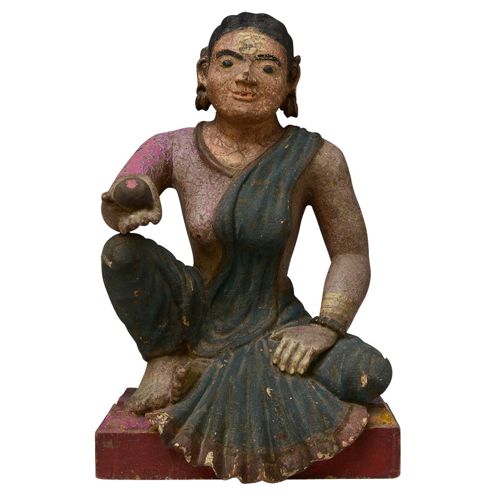 Early 19th Century, Early Mandalay, Antique Burmese Wooden Seated Lady For Sale