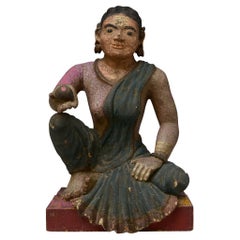 Early 19th Century, Early Mandalay, Antique Burmese Wooden Seated Lady