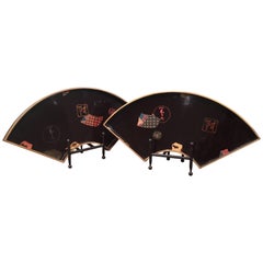Pair of Large Japanese Lacquer Fan Trays