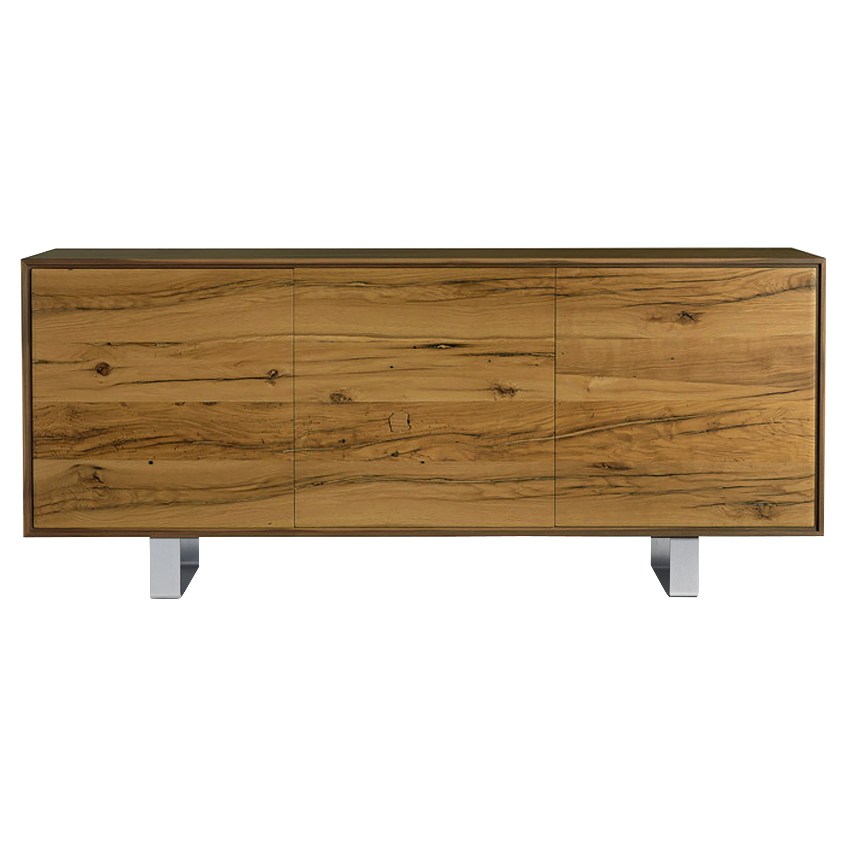 Materia Rovere Solid Wood Sideboard, Oak and Walnut Natural Finish, Contemporary For Sale