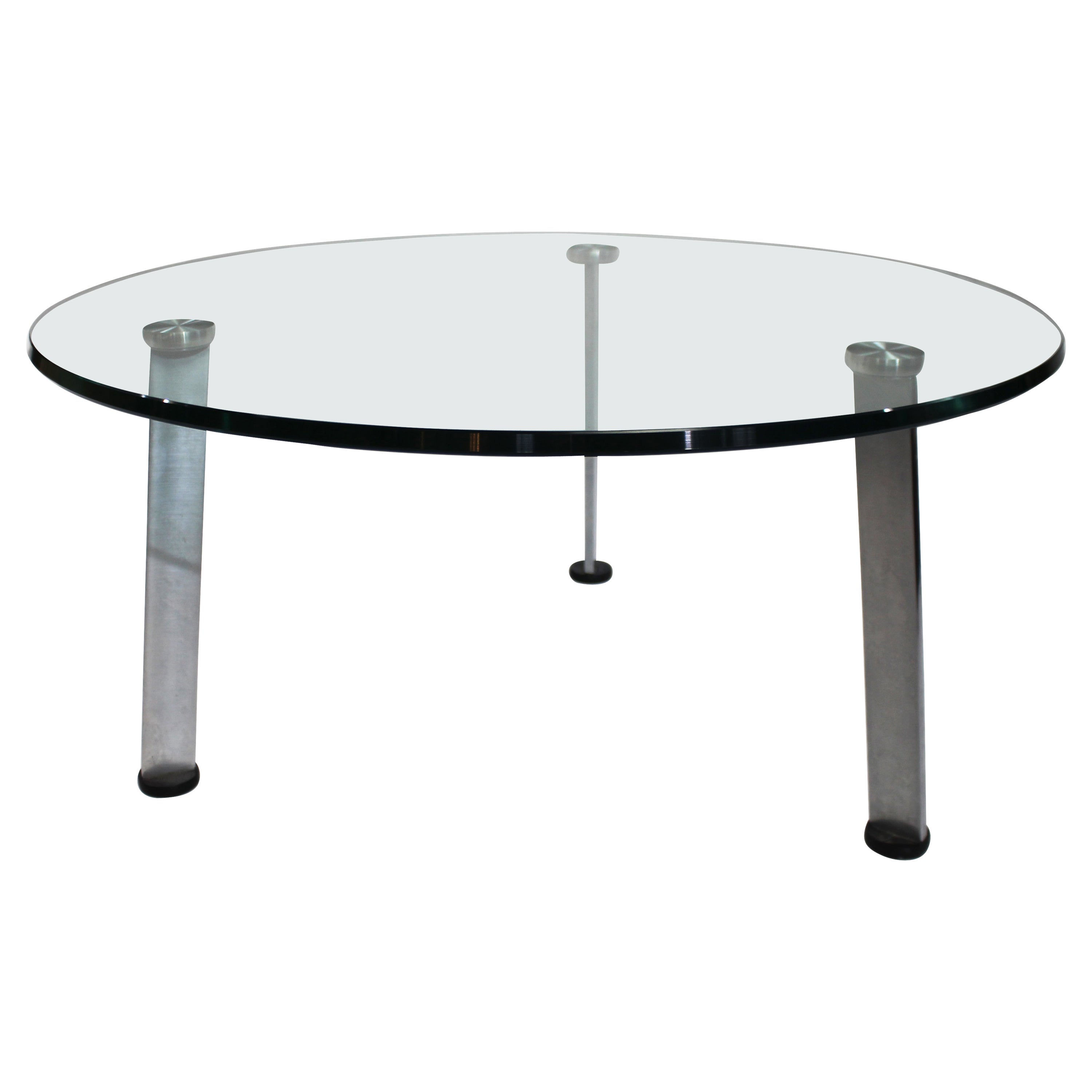 Heavy Designer Glass Topped Chrome Circular Coffee Table For Sale