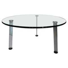 Runder Couchtisch mit Glasauflage und Chromüberzug von Designer