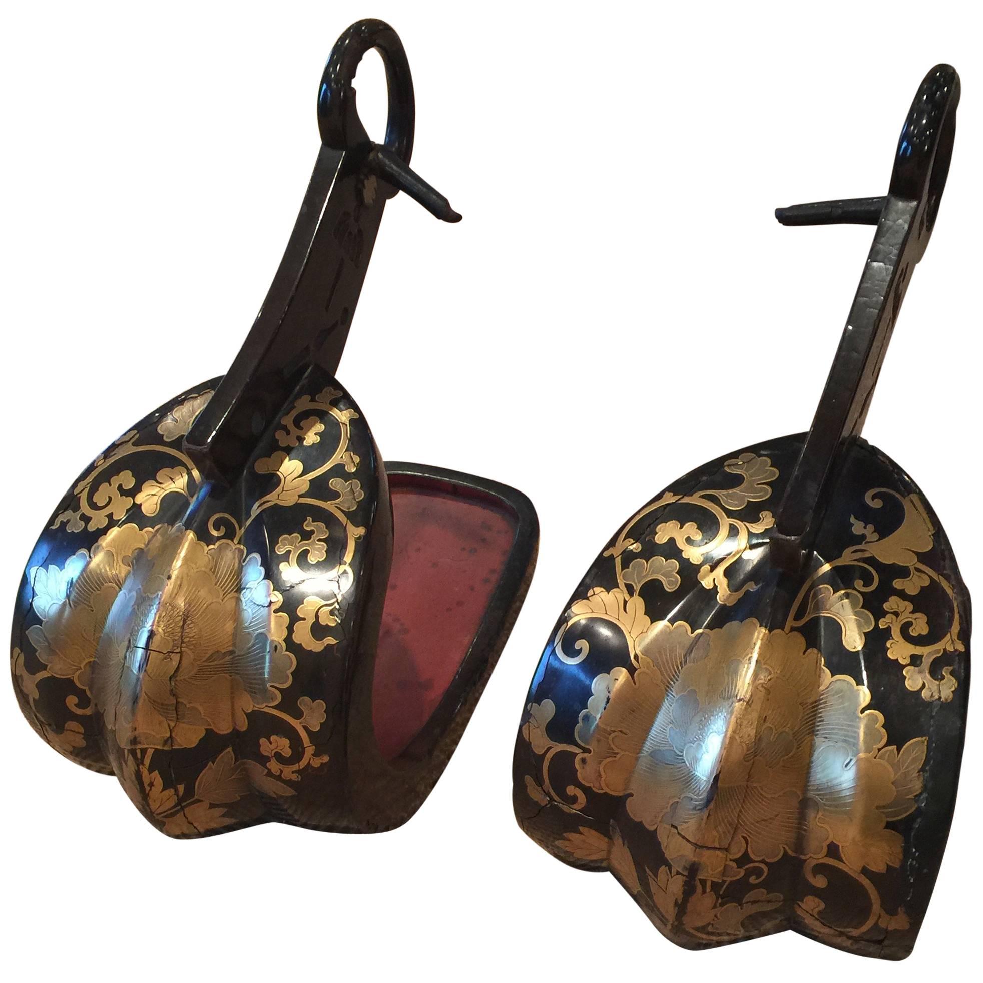 Pair of Samurai Lacquered Abumi 'Stirrups'