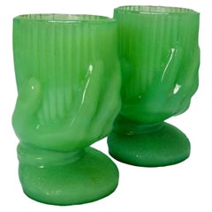 Pair of French Eggcup Glass in Jade by Portieux Vallerysthal, 1950s