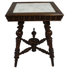 Arts & Crafts Square Marble Topped Oak Table
