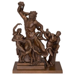 Statue française du 19ème siècle en bronze patiné représentant Laocoön et ses fils