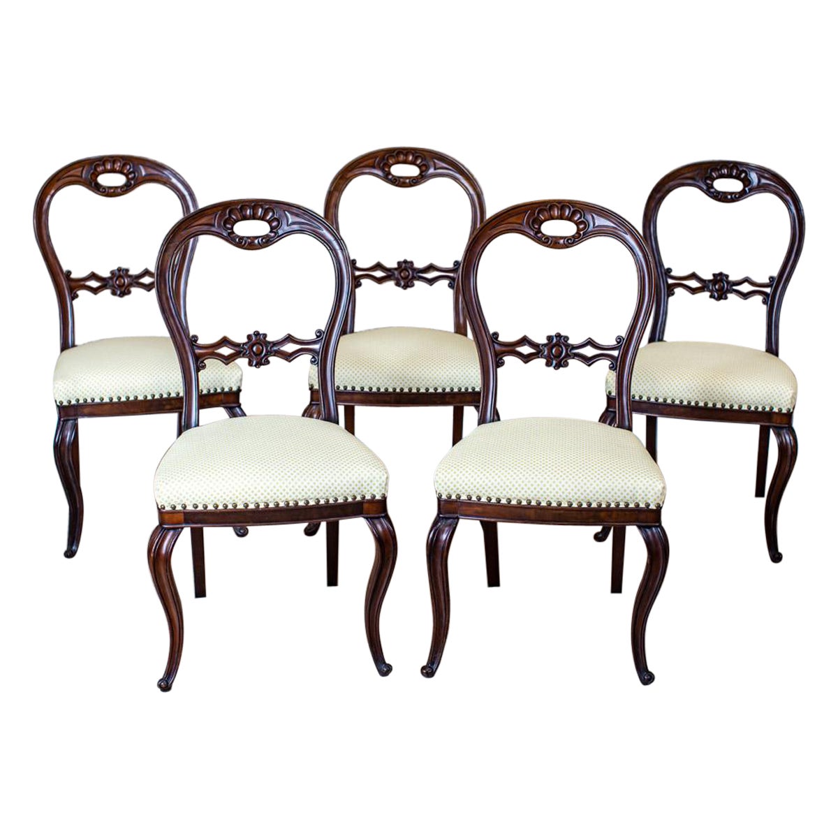 Set of 19th-Century Rococo Revival Mahogany Chairs in Light Upholstery