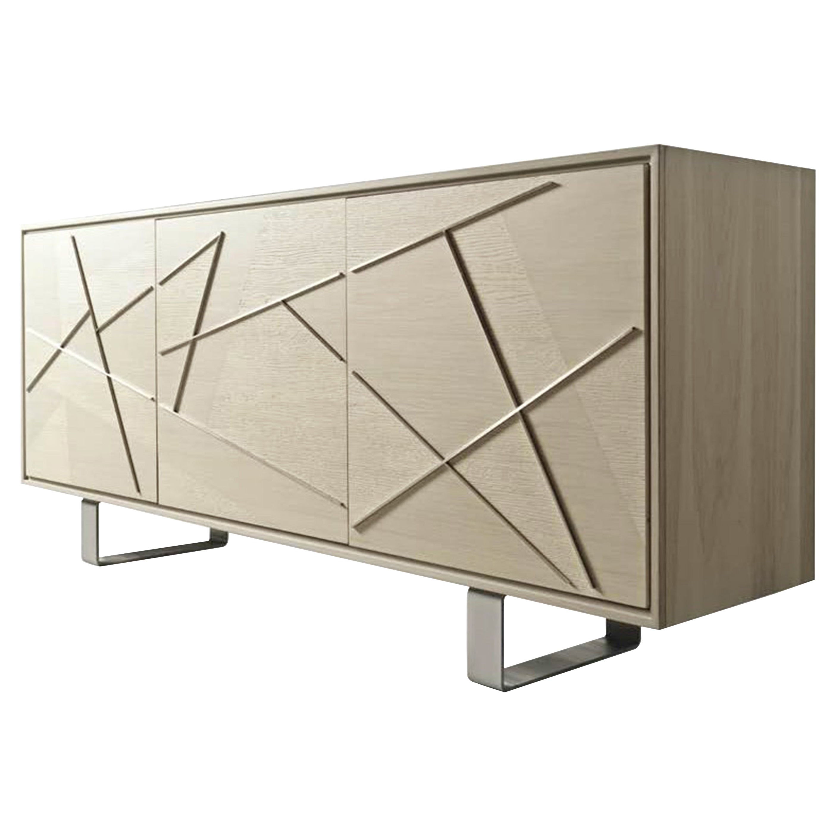 Materia Geometria Solid Wood Sideboard, Oak and Walnut Grey Finish, Contemporary For Sale