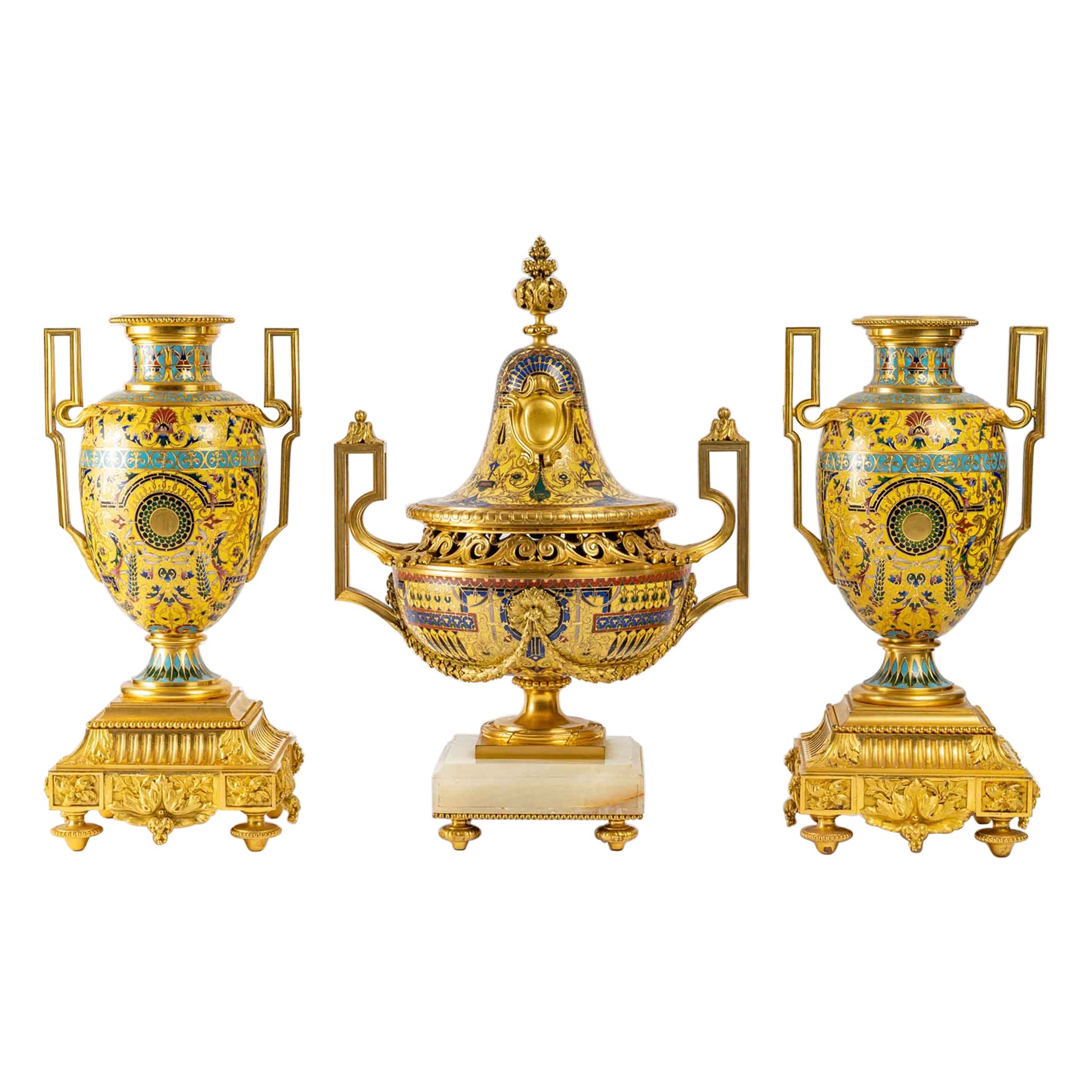 Set of Vases with Pompeian Decoration, 19 Century