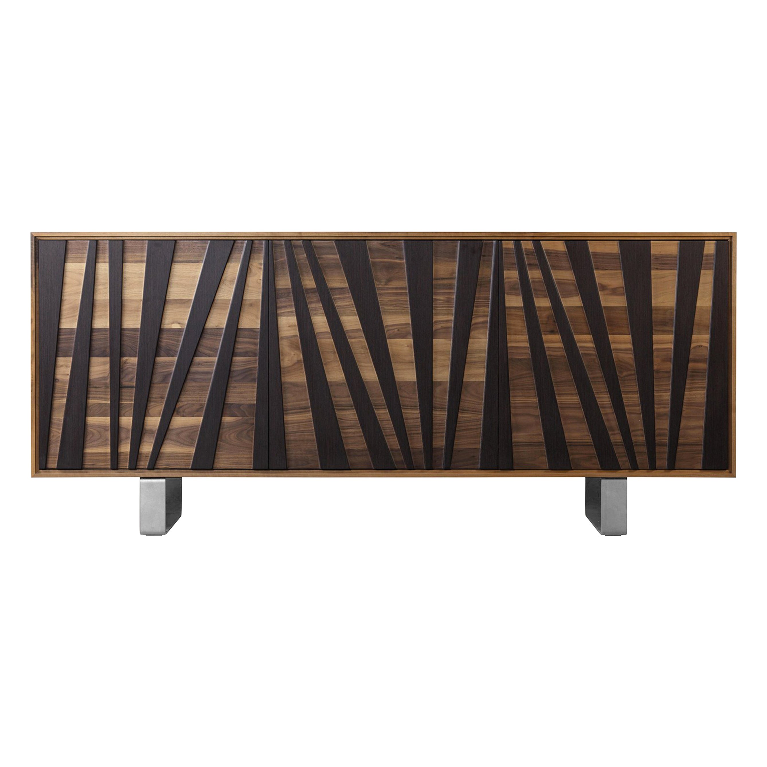 Materia Ventaglio Solid Wood Sideboard, Walnut & Wengè, Contemporary For Sale