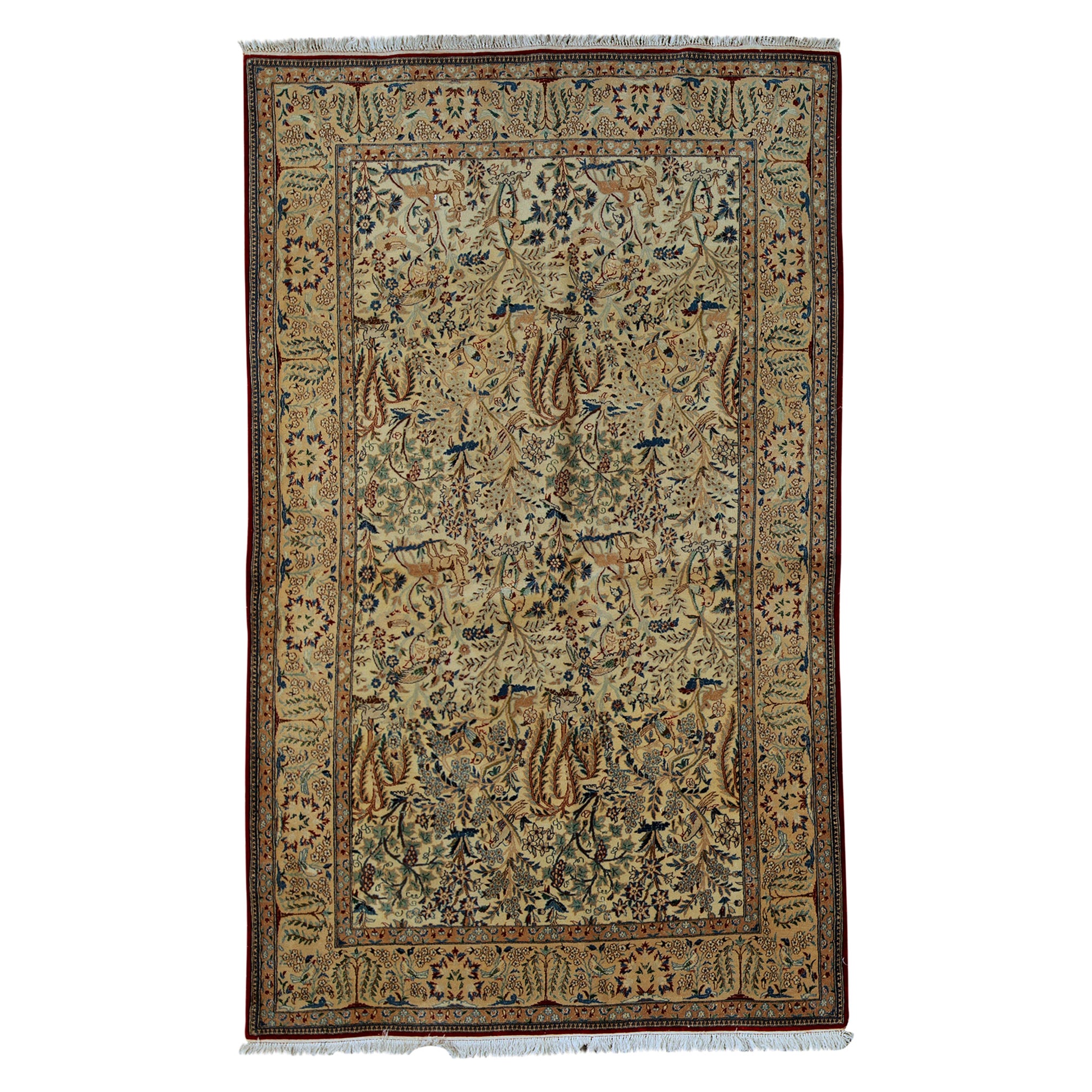 Antique Persian Fine Traditional Handwoven Luxury Wool Ivory / Beige Rug For Sale