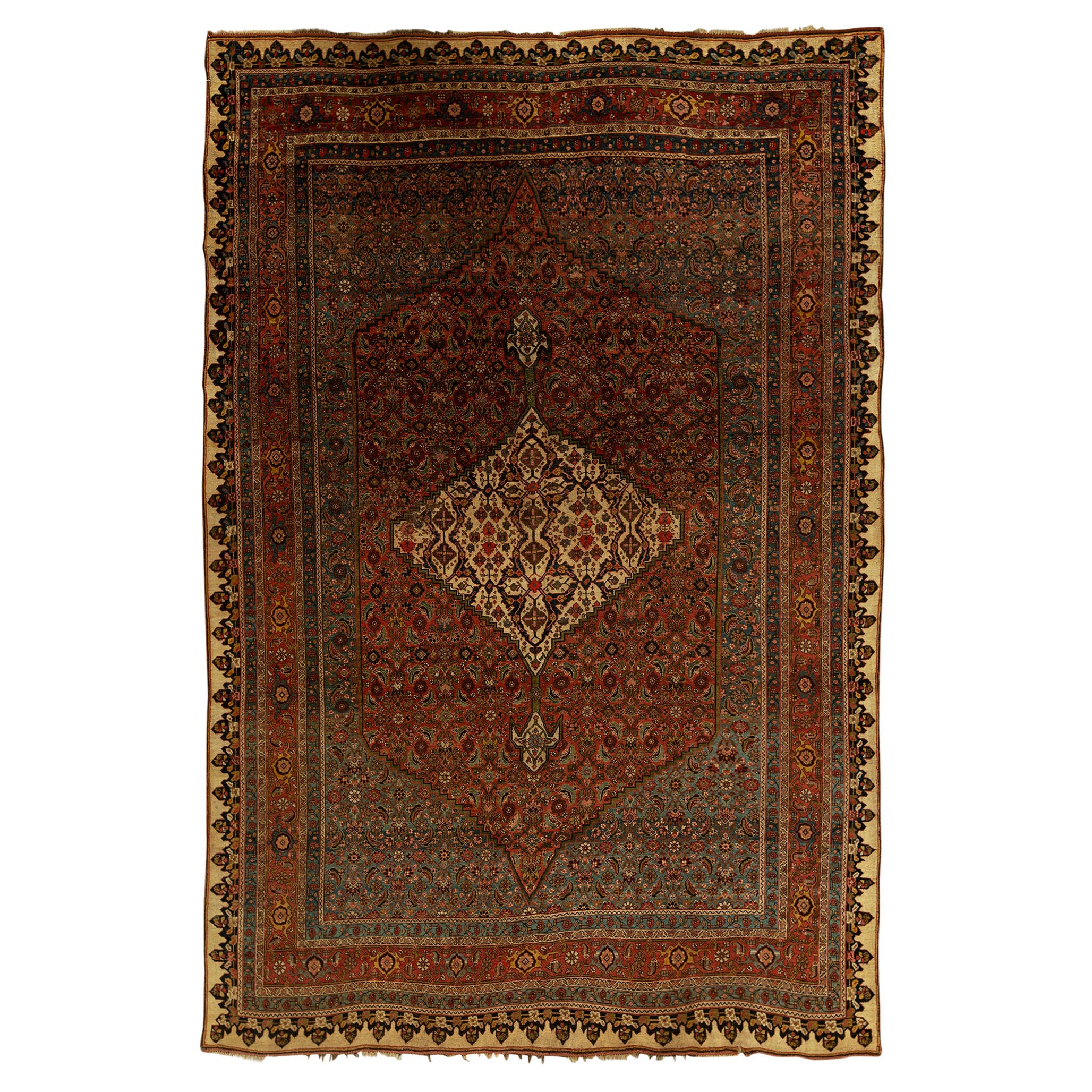  Antique Persian Fine Traditional Handwoven Luxury Wool Rose / Ivory Rug For Sale