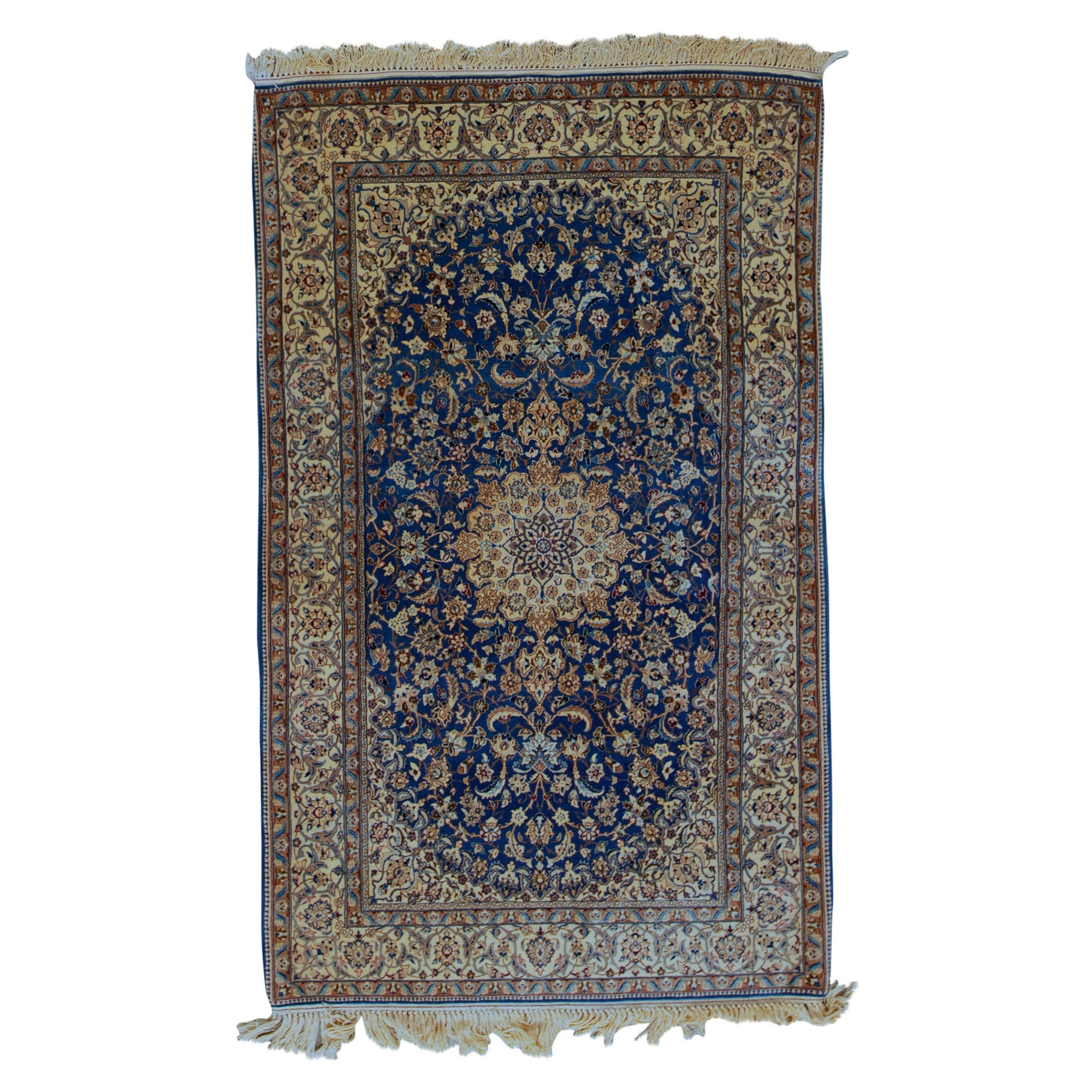 Antique Persian Fine Traditional Handwoven Luxury Wool Navy / Ivory Rug For Sale