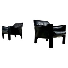 CAB 415 Black Leather Lounge Chairs by Mario Bellini for Cassina, 1980s