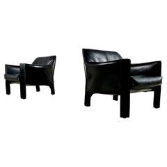 CAB 415 Chaises longues en cuir noir par Mario Bellini pour Cassina:: 1980