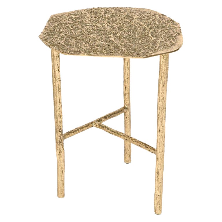 Modern Art Gallery Country Side Table in Polished Brass Cast, Inspired by Nature